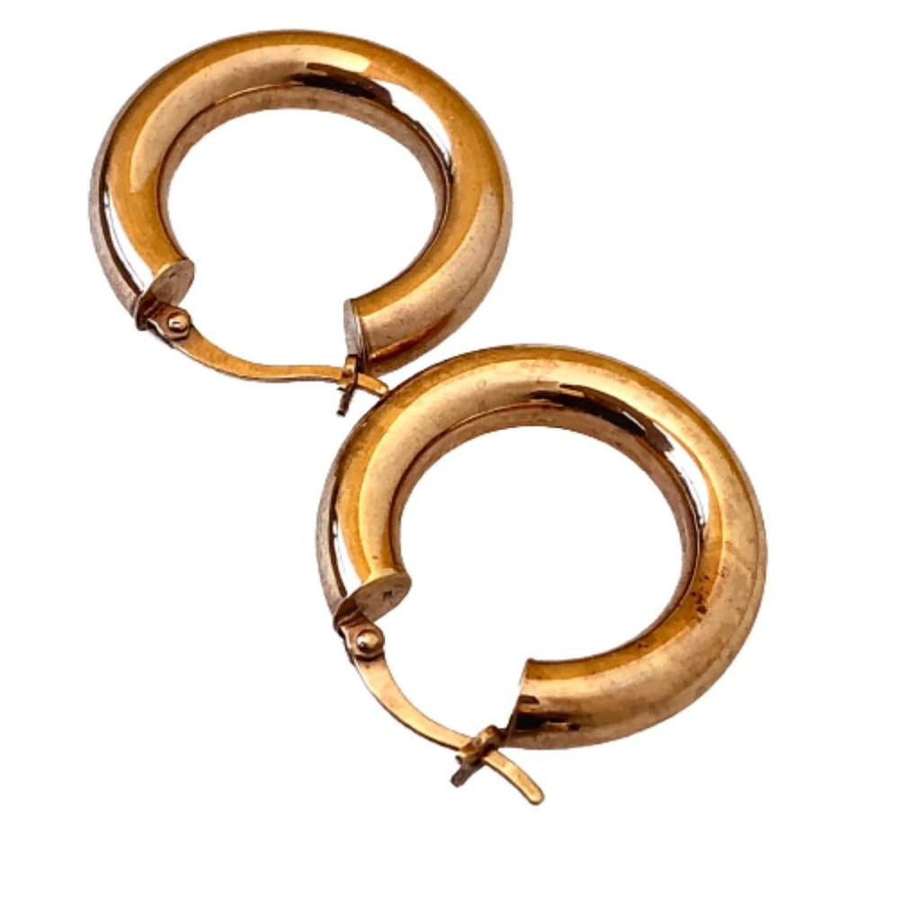 JCM Mauritius 925 Sterling Silver With Rose Gold Overlay Hoop Earrings Signed